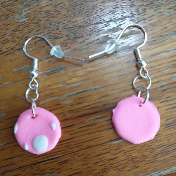 Circle Dangling Air Dry Clay Handmade Earrings 2 pairs - Picture 4 of 6
